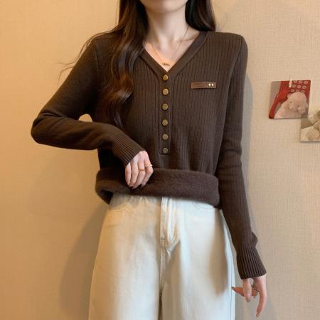 FA46758# 胖MM大码秋冬加绒加厚一体绒贴标毛衣显瘦针织打底衫 服裝批發女裝批發服飾貨源