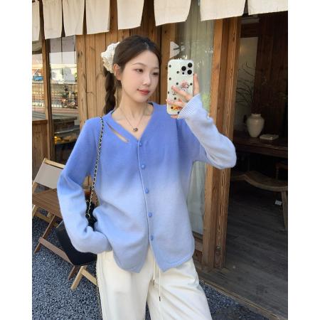 FA46760# 秋冬新款胖mm大码女渐变甜美针织开衫设计感镂空内搭毛衣 服裝批發女裝批發服飾貨源