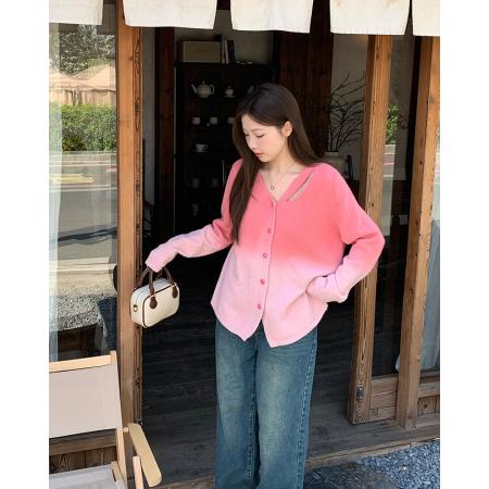 FA46760# 秋冬新款胖mm大码女渐变甜美针织开衫设计感镂空内搭毛衣 服裝批發女裝批發服飾貨源