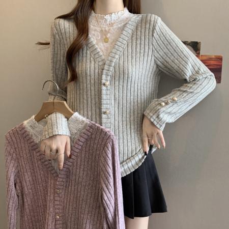 FA46769# 秋冬新款胖MM洋气蕾丝打底半高领假两件时尚气质百搭长袖上衣 服裝批發女裝批發服飾貨源