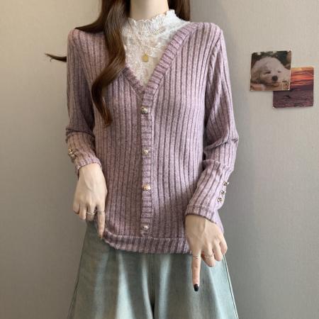 FA46769# 秋冬新款胖MM洋气蕾丝打底半高领假两件时尚气质百搭长袖上衣 服裝批發女裝批發服飾貨源