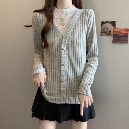 FA46769# 秋冬新款胖MM洋气蕾丝打底半高领假两件时尚气质百搭长袖上衣 服裝批發女裝批發服飾貨源