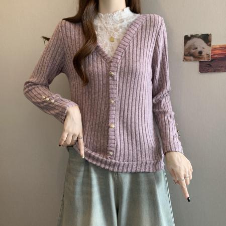 FA46769# 秋冬新款胖MM洋气蕾丝打底半高领假两件时尚气质百搭长袖上衣 服裝批發女裝批發服飾貨源