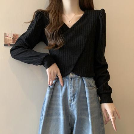 FA46777# 大码女装不规则长袖正肩T恤新款秋季打底衫显瘦上衣洋气遮肉 服裝批發女裝批發服飾貨源