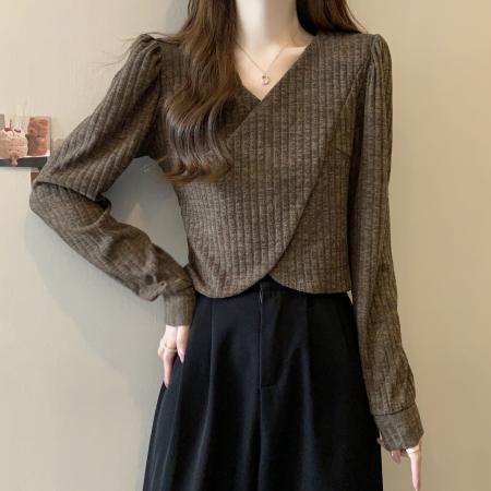 FA46777# 大码女装不规则长袖正肩T恤新款秋季打底衫显瘦上衣洋气遮肉 服裝批發女裝批發服飾貨源