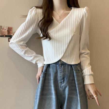 FA46777# 大码女装不规则长袖正肩T恤新款秋季打底衫显瘦上衣洋气遮肉 服裝批發女裝批發服飾貨源