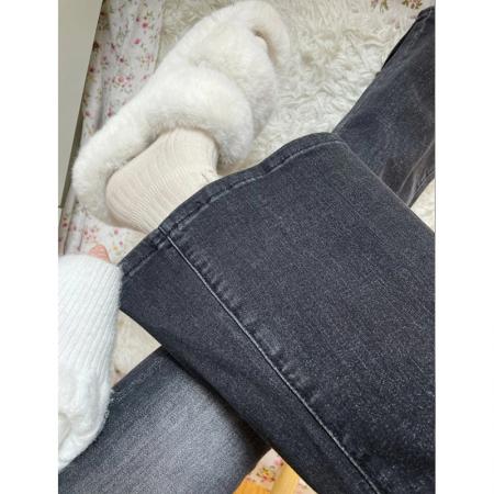 FA46783# 梨形身材高腰牛仔裤女春秋大码小个子胖妹妹遮胯显瘦微喇拖地裤子 服裝批發女裝批發服飾貨源