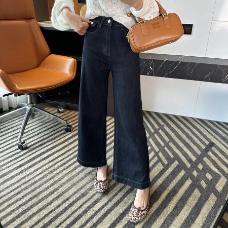 FA46784# 新款大码深色宽松阔腿牛仔裤女梨型身材秋季高腰直筒裤子 服裝批發女裝批發服飾貨源