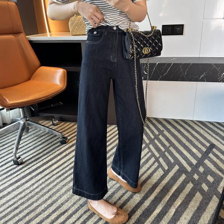 FA46784# 新款大码深色宽松阔腿牛仔裤女梨型身材秋季高腰直筒裤子 服裝批發女裝批發服飾貨源