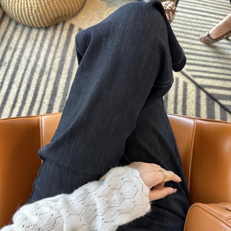 FA46784# 新款大码深色宽松阔腿牛仔裤女梨型身材秋季高腰直筒裤子 服裝批發女裝批發服飾貨源