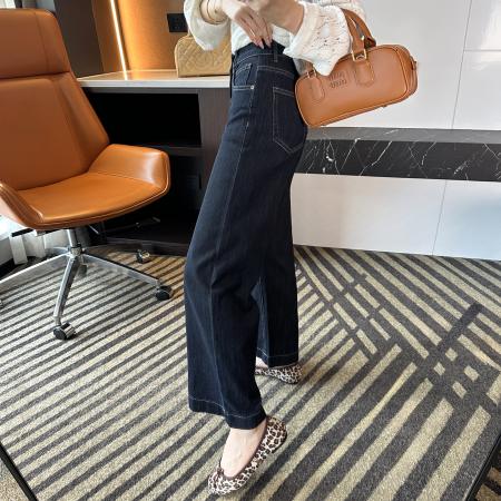 FA46784# 新款大码深色宽松阔腿牛仔裤女梨型身材秋季高腰直筒裤子 服裝批發女裝批發服飾貨源