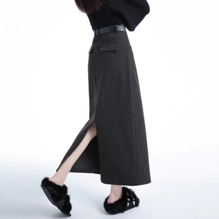 FA46787# 新款大码毛呢半身裙子胖mm遮肚显瘦包臀裙女梨型身材高腰秋冬 服裝批發女裝批發服飾貨源