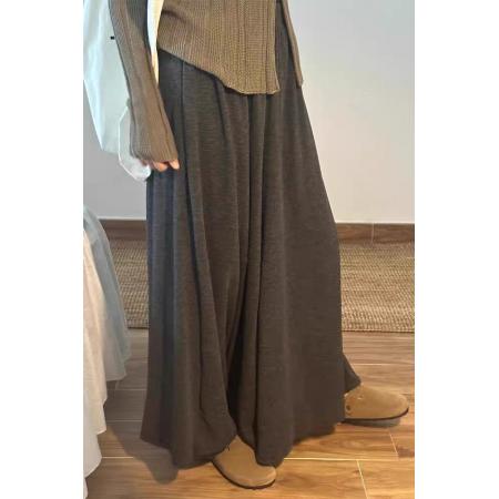 FA46788# 大码深灰色糯米裙裤女秋季梨型身材胖妹妹宽松显瘦垂感阔腿裤 服裝批發女裝批發服飾貨源