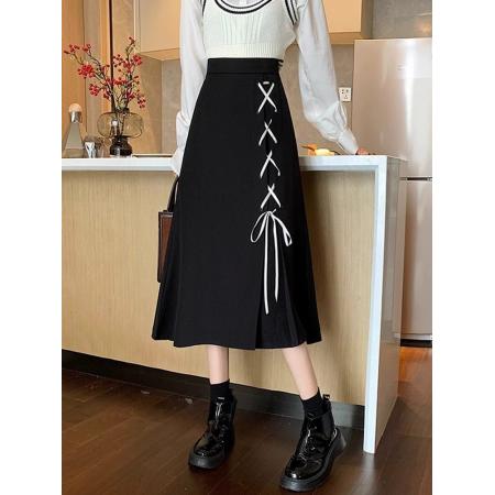 FA46789# 新款大码绑带西装半身裙胖mm遮肚显瘦梨型身材穿搭垂感a字裙 服裝批發女裝批發服飾貨源