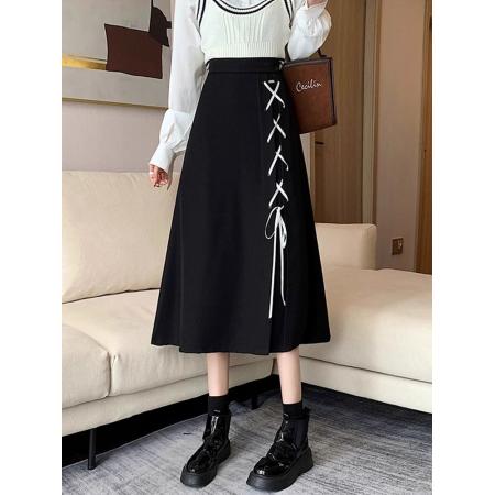 FA46789# 新款大码绑带西装半身裙胖mm遮肚显瘦梨型身材穿搭垂感a字裙 服裝批發女裝批發服飾貨源