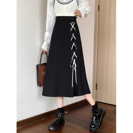 FA46789# 新款大码绑带西装半身裙胖mm遮肚显瘦梨型身材穿搭垂感a字裙 服裝批發女裝批發服飾貨源