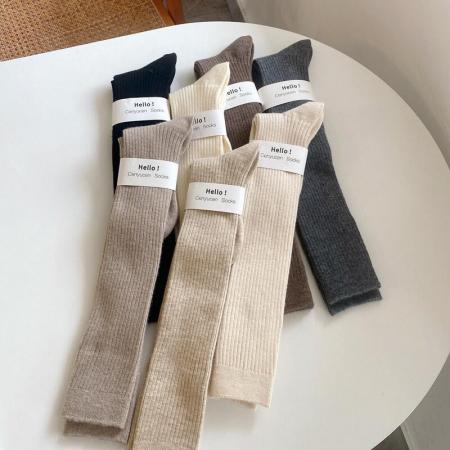 FA46796# 大码胖mm竖纹羊绒白色小腿袜长袜秋冬加绒保暖及膝袜堆堆袜女 服裝批發女裝批發服飾貨源