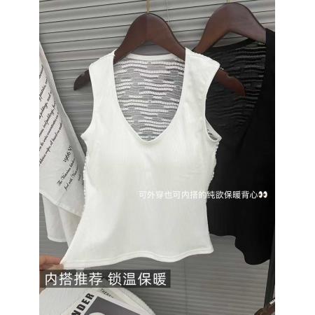 FA46797# 大码秋冬磨毛纯欲镂空美背背心女带胸垫胖mm打底上衣可外穿吊带 服裝批發女裝批發服飾貨源
