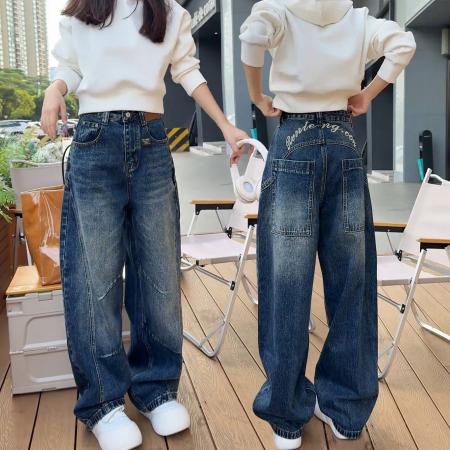 FA46799# 大码加绒牛仔裤女秋冬季新款加厚直筒阔腿裤胖mm显瘦弯刀裤子 服裝批發女裝批發服飾貨源