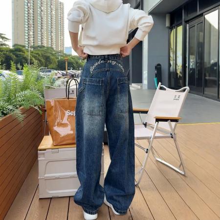 FA46799# 大码加绒牛仔裤女秋冬季新款加厚直筒阔腿裤胖mm显瘦弯刀裤子 服裝批發女裝批發服飾貨源