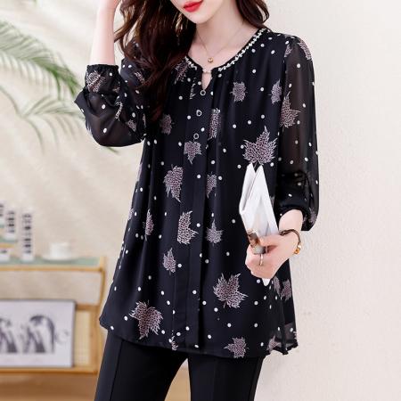 FA46803# 大码女装宽松新款洋气胖MM轻奢高端重工钉钻百搭遮肉遮肚雪纺上衣 服裝批發女裝批發服飾貨源