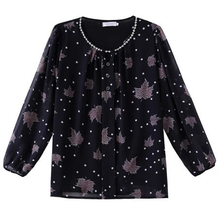 FA46803# 大码女装宽松新款洋气胖MM轻奢高端重工钉钻百搭遮肉遮肚雪纺上衣 服裝批發女裝批發服飾貨源