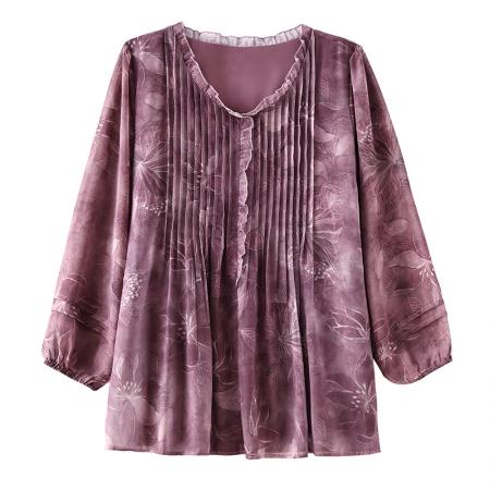 FA46804# 大码女装胖MM长袖压褶雪纺衫春秋新款宽松显瘦洋气百搭上衣 服裝批發女裝批發服飾貨源