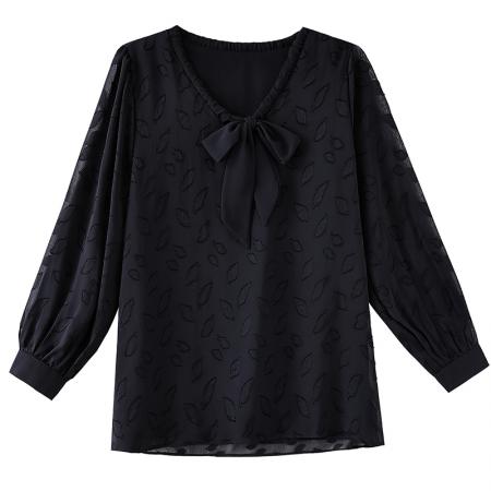 FA46807# 秋季新款大码女装V领提花长袖衬衫胖MM遮肉显瘦减龄百搭上衣 服裝批發女裝批發服飾貨源