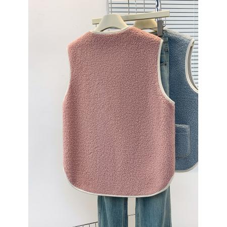 FA46808# 秋冬撞色仿外套宽松显瘦坎肩马夹衫韩系温柔风小香马甲女外设计 服裝批發女裝批發服飾貨源