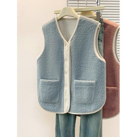 FA46808# 秋冬撞色仿外套宽松显瘦坎肩马夹衫韩系温柔风小香马甲女外设计 服裝批發女裝批發服飾貨源