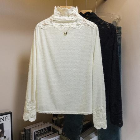 FA46810# 大码女装早春新款胖MM韩版修身拼接钩花蕾丝打底上衣 服裝批發女裝批發服飾貨源