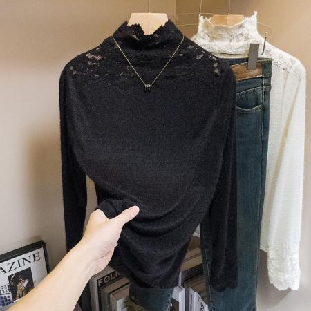 FA46810# 大码女装早春新款胖MM韩版修身拼接钩花蕾丝打底上衣 服裝批發女裝批發服飾貨源