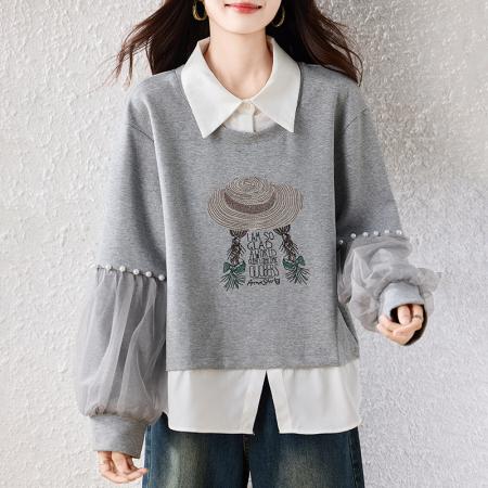 FA46811# 秋冬新款设计师高级感气质钉珠大码时尚气质显瘦长袖卫衣 服裝批發女裝批發服飾貨源