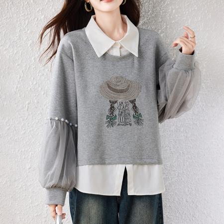 FA46811# 秋冬新款设计师高级感气质钉珠大码时尚气质显瘦长袖卫衣 服裝批發女裝批發服飾貨源