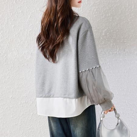 FA46811# 秋冬新款设计师高级感气质钉珠大码时尚气质显瘦长袖卫衣 服裝批發女裝批發服飾貨源