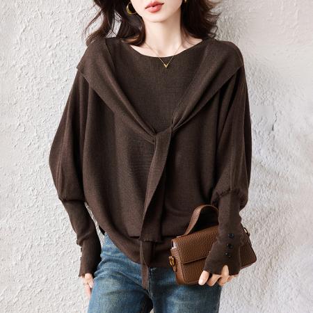 FA46812# 秋纯色显瘦套头慵懒风气质洋气长袖时尚减龄高级感毛衣 服裝批發女裝批發服飾貨源