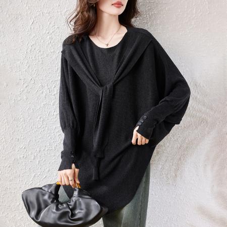 FA46812# 秋纯色显瘦套头慵懒风气质洋气长袖时尚减龄高级感毛衣 服裝批發女裝批發服飾貨源