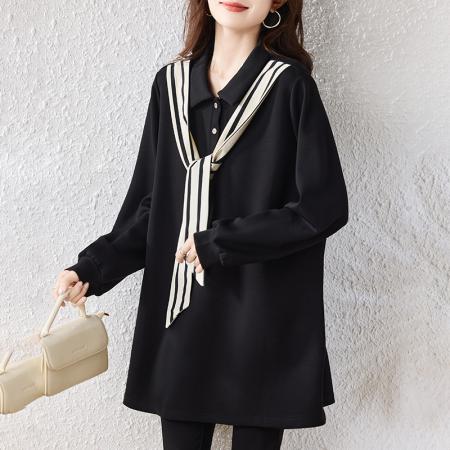 FA46815# 黑色条纹卫衣女秋季新款宽松中长款上衣大码欧洲站女装 服裝批發女裝批發服飾貨源