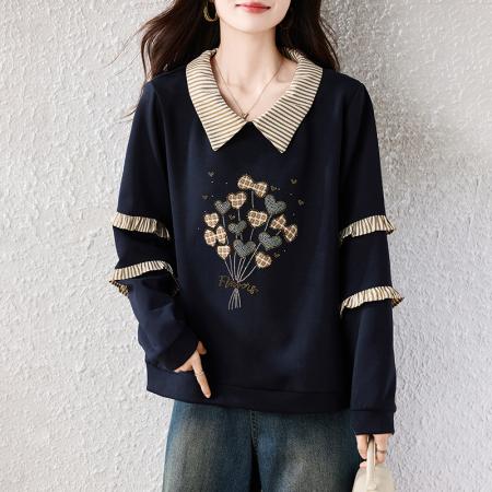 FA46817# 新款秋冬高级感女拼接重工爱心大码显瘦减龄长袖加厚卫衣 服裝批發女裝批發服飾貨源