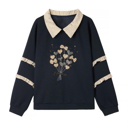 FA46817# 新款秋冬高级感女拼接重工爱心大码显瘦减龄长袖加厚卫衣 服裝批發女裝批發服飾貨源