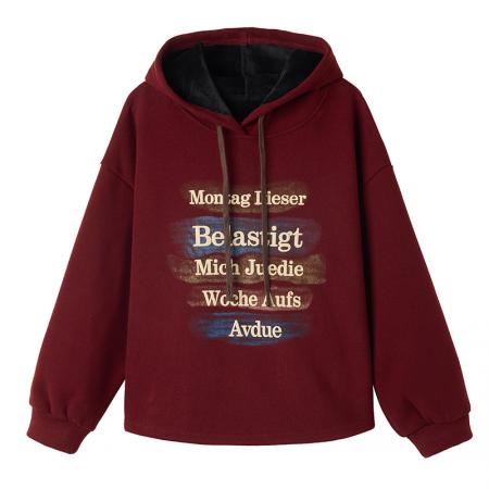 FA46818# 秋冬胖MM韩版复古宽松拼色前后印花加绒加厚洋气百搭卫衣 服裝批發女裝批發服飾貨源