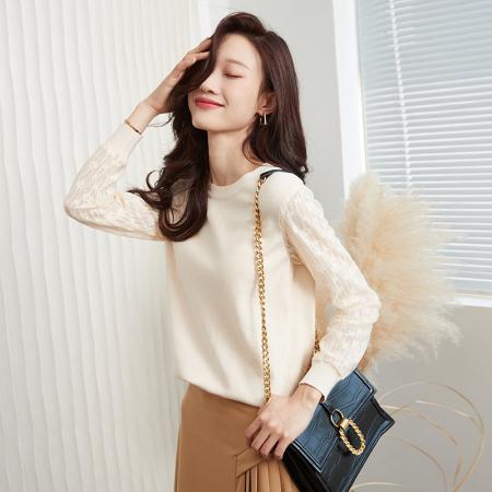 FA46824# 拼接圆领针织...