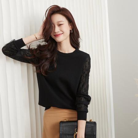 FA46824# 拼接圆领针织打底衫女秋季秋装新款女欧货毛衣内搭时尚上衣 服裝批發女裝批發服飾貨源
