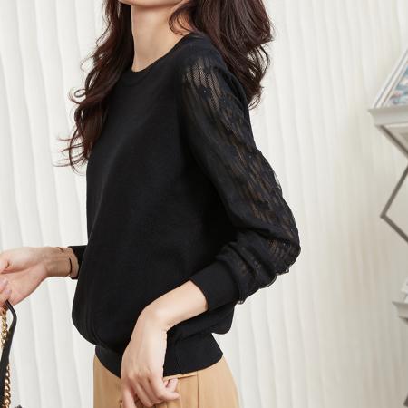 FA46824# 拼接圆领针织打底衫女秋季秋装新款女欧货毛衣内搭时尚上衣 服裝批發女裝批發服飾貨源