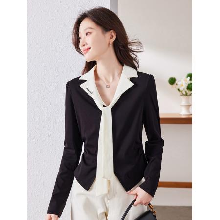 FA46825# 大码女装胖mm法式优雅v领黑色上衣秋新款显瘦百搭减龄长袖T恤 服裝批發女裝批發服飾貨源