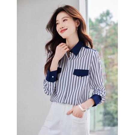 FA46827# 明星同款意大利小帆船长袖衬衫女秋季新款春季条纹衬衣 服裝批發女裝批發服飾貨源