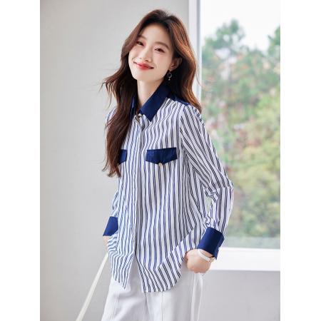 FA46827# 明星同款意大利小帆船长袖衬衫女秋季新款春季条纹衬衣 服裝批發女裝批發服飾貨源