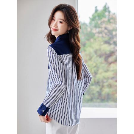 FA46827# 明星同款意大利小帆船长袖衬衫女秋季新款春季条纹衬衣 服裝批發女裝批發服飾貨源