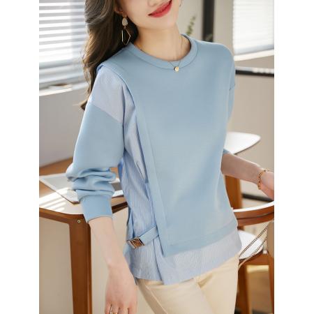 FA46832# 复古圆领空气层卫衣女春季新款宽松修身慵懒风别致上衣 服裝批發女裝批發服飾貨源