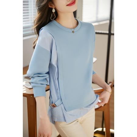 FA46832# 复古圆领空气层卫衣女春季新款宽松修身慵懒风别致上衣 服裝批發女裝批發服飾貨源